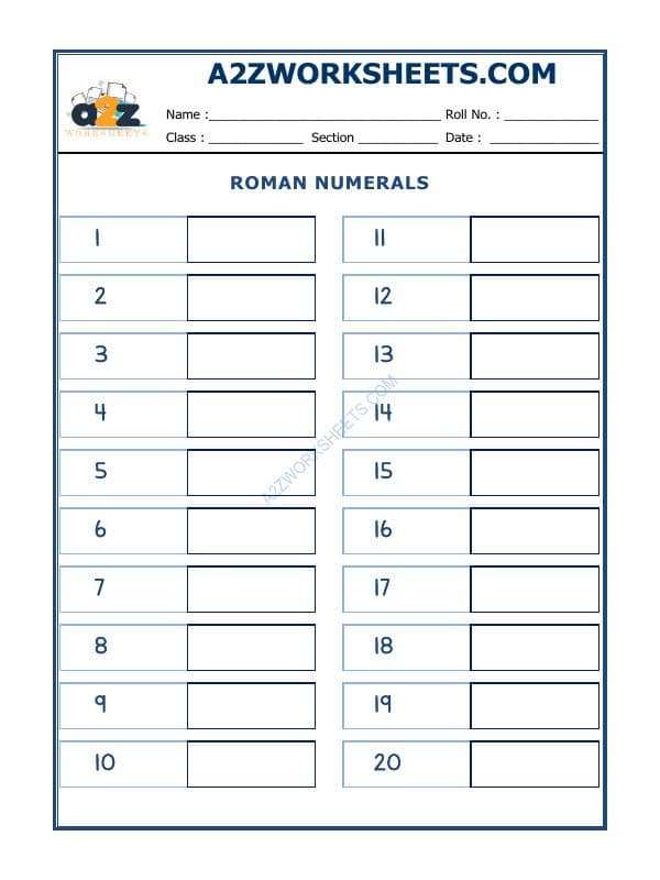 A2ZWorksheets:Maths-Numbers-Roman Numerals - 04