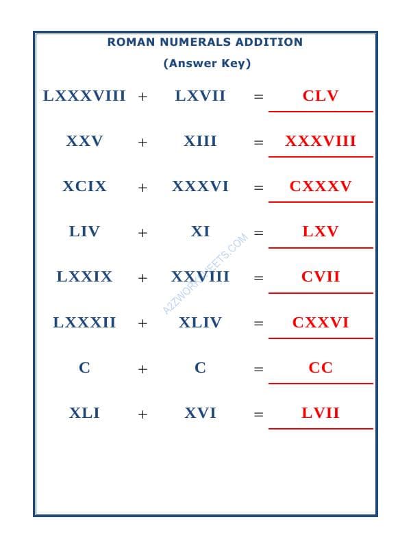 A2ZWorksheets:Maths-Numbers-Roman Numerals - 11