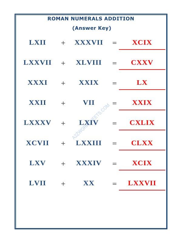 A2ZWorksheets:Maths-Numbers-Roman Numerals - 12