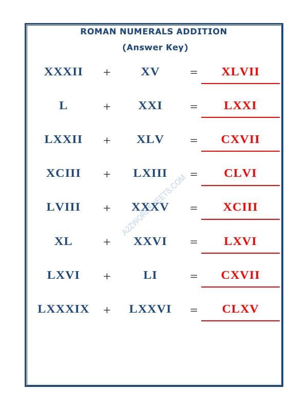 A2ZWorksheets:Maths-Numbers-Roman Numerals - 13