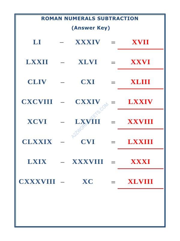 A2ZWorksheets:Maths-Numbers-Roman Numerals - 16