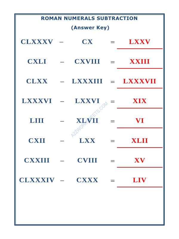 A2ZWorksheets:Maths-Numbers-Roman Numerals - 18