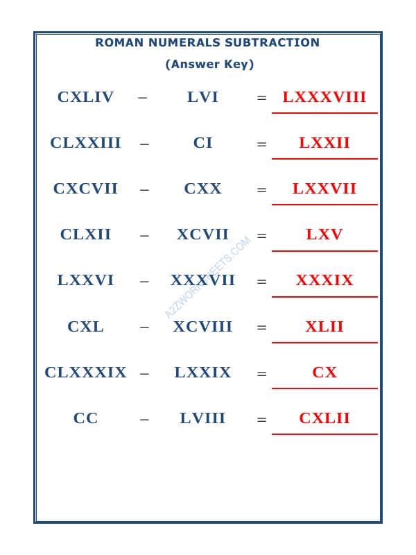 A2ZWorksheets:Maths-Numbers-Roman Numerals - 19