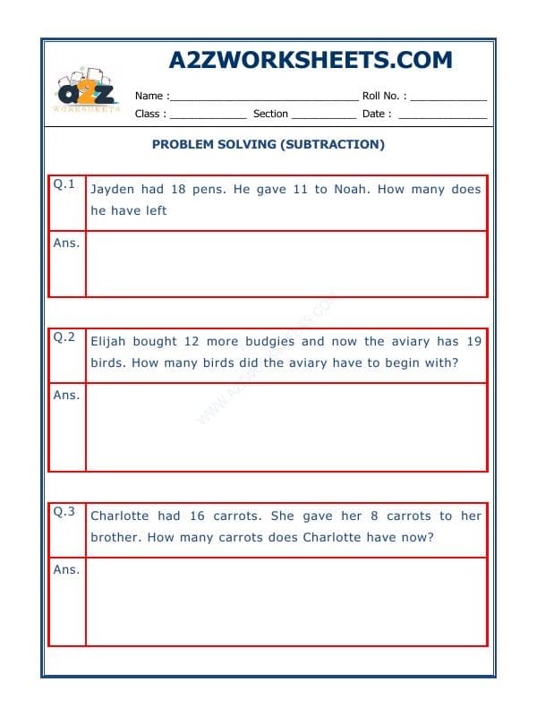 A2ZWorksheets:Maths-Subtraction-Subtraction Word Problems - 01