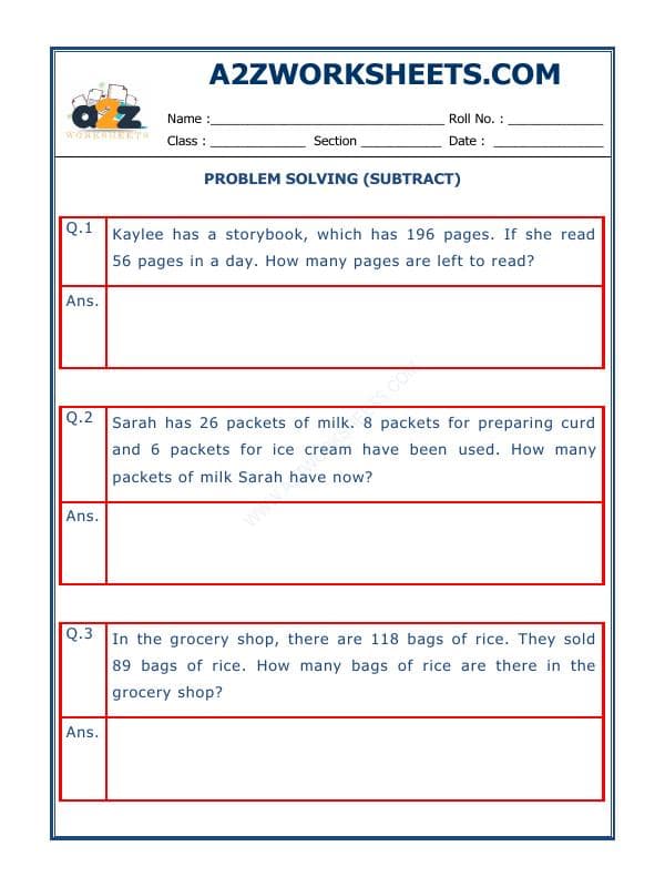 Subtraction Word Problems - 01