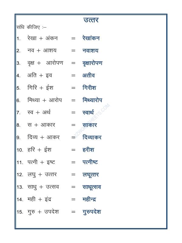 A2ZWorksheets:Language-Hindi-Hindi Vyakaran - Swar Sandhi-02