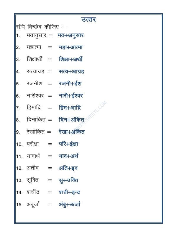 A2ZWorksheets:Language-Hindi-Hindi Vyakaran - Swar Sandhi-03