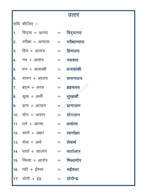 A2ZWorksheets:Language-Hindi-Hindi Vyakaran - Swar Sandhi-04