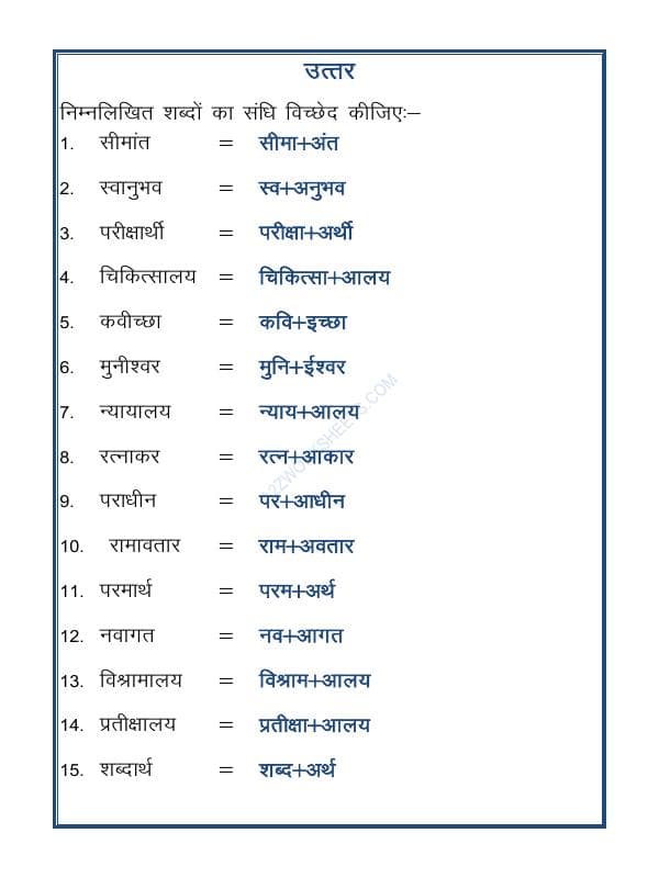 A2ZWorksheets:Language-Hindi-Hindi Vyakaran - Swar Sandhi-05