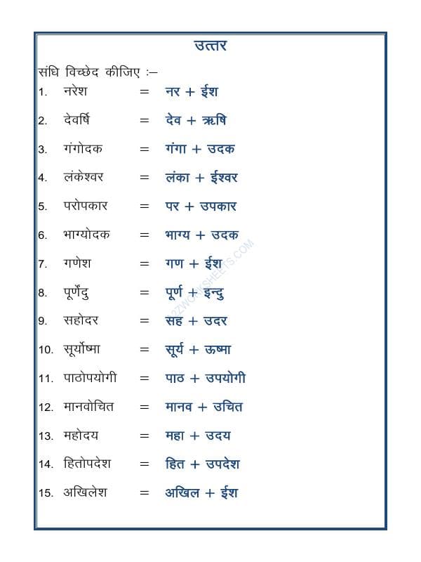 A2ZWorksheets:Language-Hindi-Hindi Vyakaran - Gun Sandhi (गुण संधि)-01