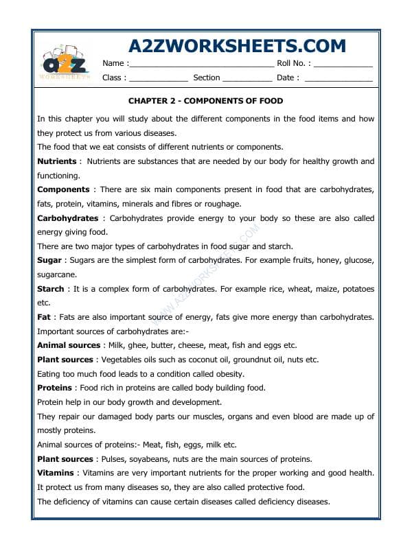 A2ZWorksheets:Science-Basic Necessities-Components Of Food-01