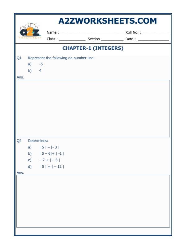 A2ZWorksheets:Maths-Integers-Integers - 03