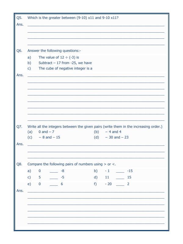 A2ZWorksheets:Maths-Integers-Integers - 04