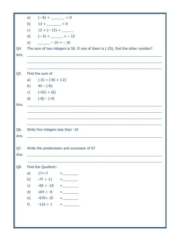 A2ZWorksheets:Maths-Integers-Integers - 05