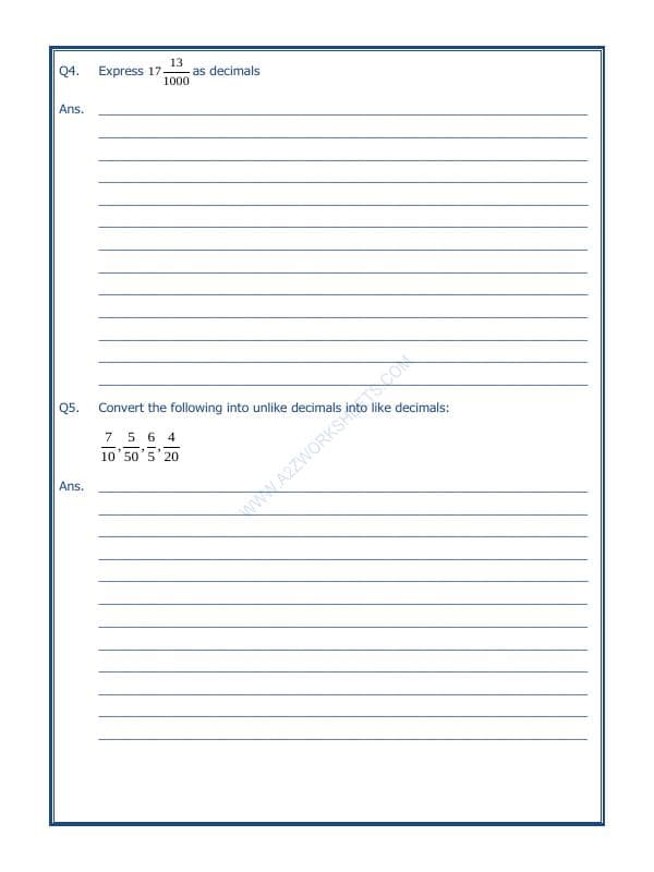 A2ZWorksheets:Maths-Decimals-Decimals - 01