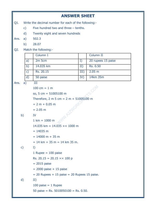 A2ZWorksheets:Maths-Decimals-Decimals - 01