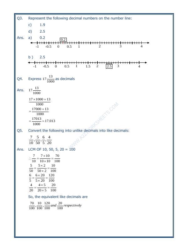 A2ZWorksheets:Maths-Decimals-Decimals - 01