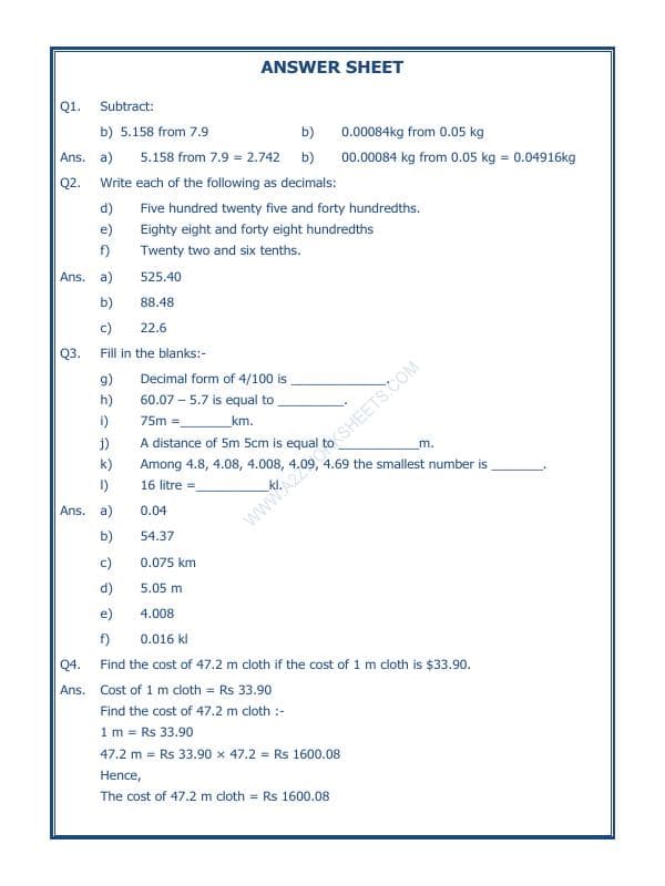 A2ZWorksheets:Maths-Decimals-Decimals - 03