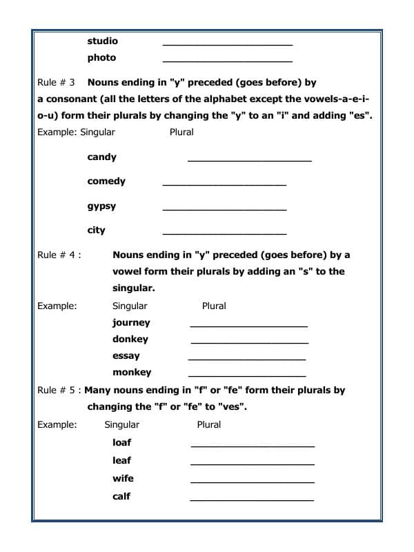 A2ZWorksheets:English-Grammar-Singular Plural