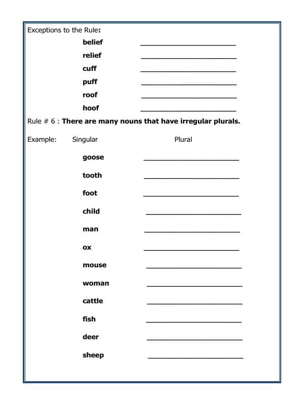 A2ZWorksheets:English-Grammar-Singular Plural