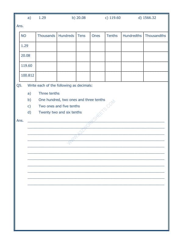 A2ZWorksheets:Maths-Decimals-Decimals - 05