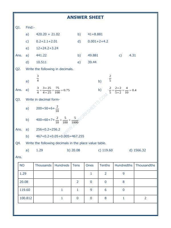 A2ZWorksheets:Maths-Decimals-Decimals - 05