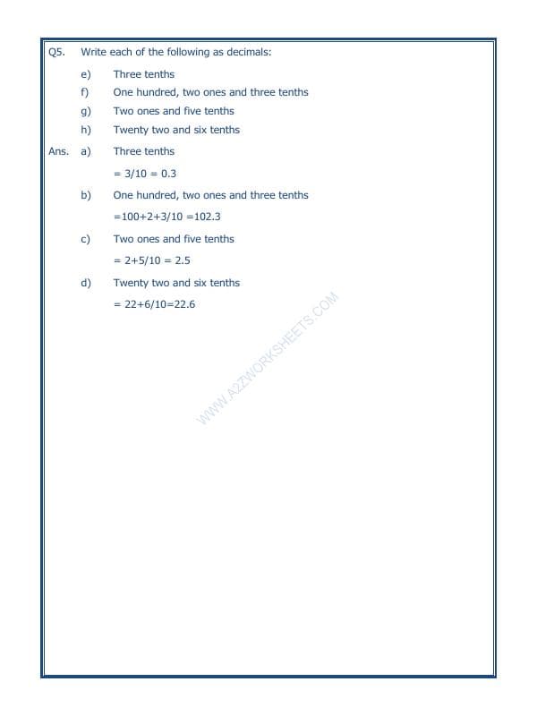A2ZWorksheets:Maths-Decimals-Decimals - 05
