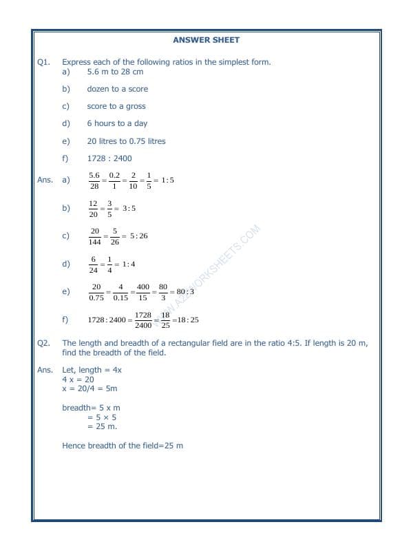 A2ZWorksheets:Maths-Measurement-Ratio Proportion And Ratio Proportion And Unitary Method-01