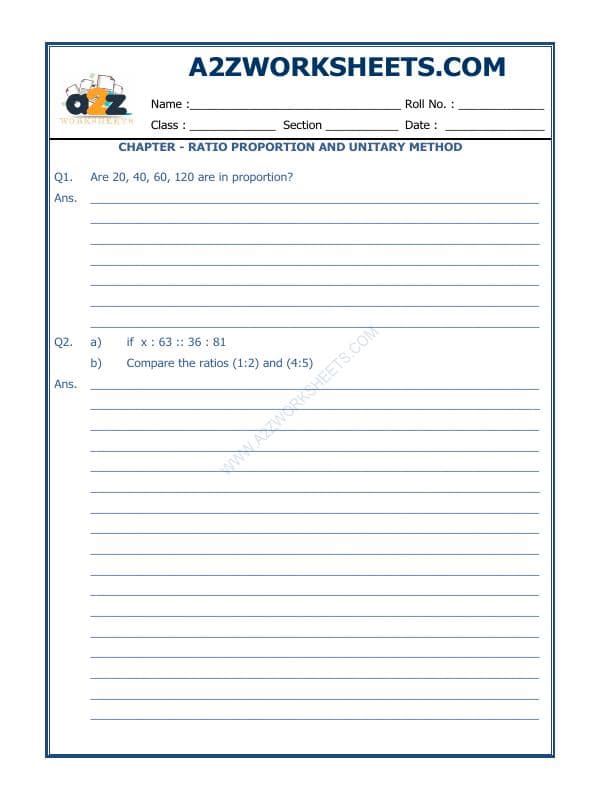 A2ZWorksheets:Maths-Measurement-Ratio Proportion And Unitary Method-02