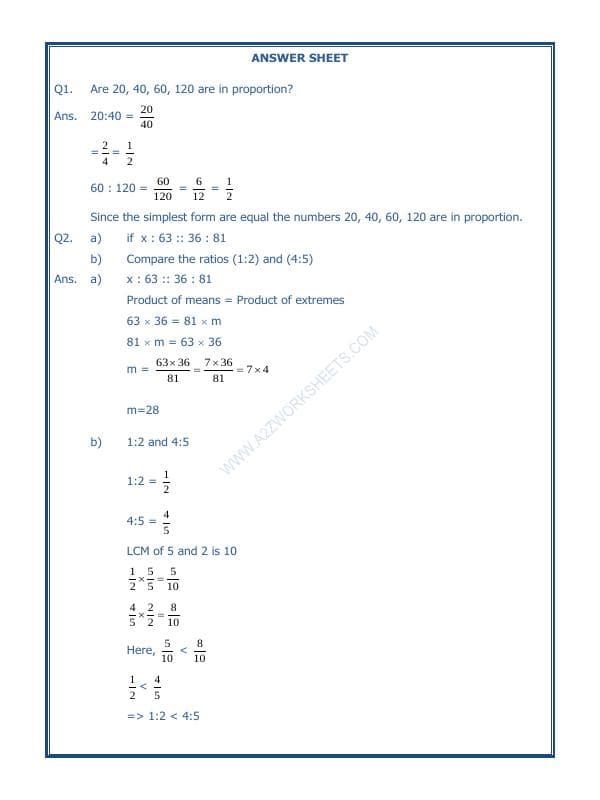 A2ZWorksheets:Maths-Measurement-Ratio Proportion And Unitary Method-02