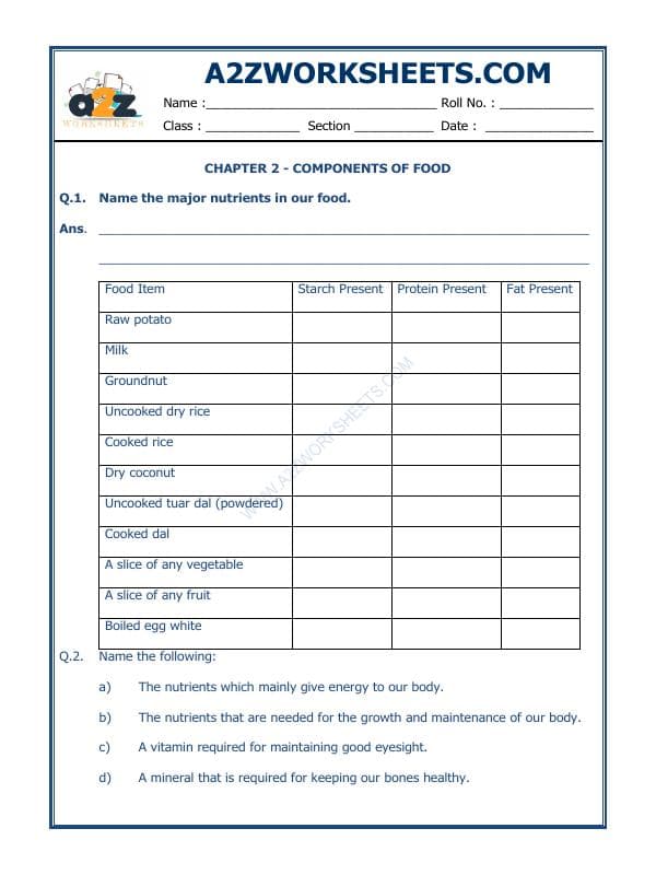 A2ZWorksheets:Science-Basic Necessities-Components Of Food-02