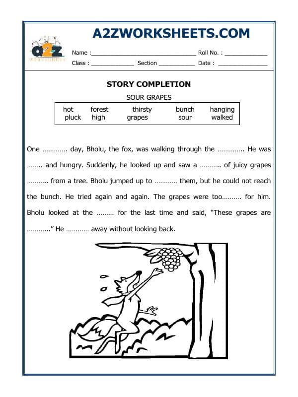 A2ZWorksheets:English-Writing-Story Completion (Sour Grapes)