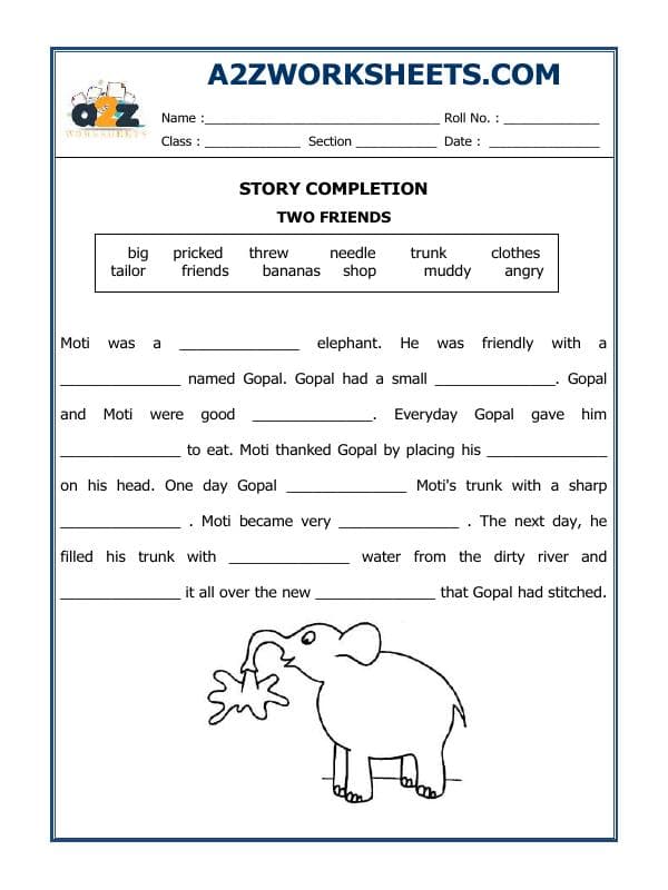 A2ZWorksheets:English-Writing-Story Completion  Two Friends