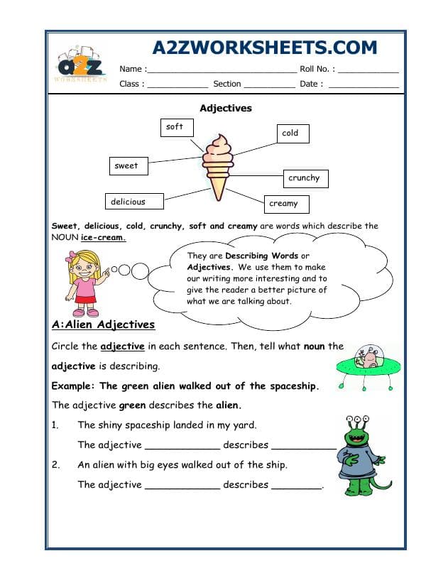 A2ZWorksheets:English-Grammar-Adjectives