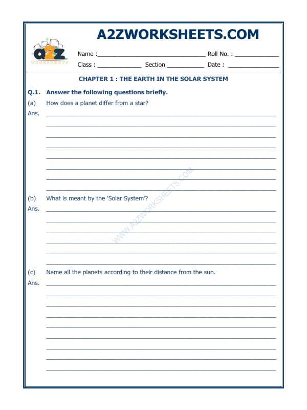 A2ZWorksheets:General Awareness-Solar System and Our Universe-The Earth In The Solar System-01