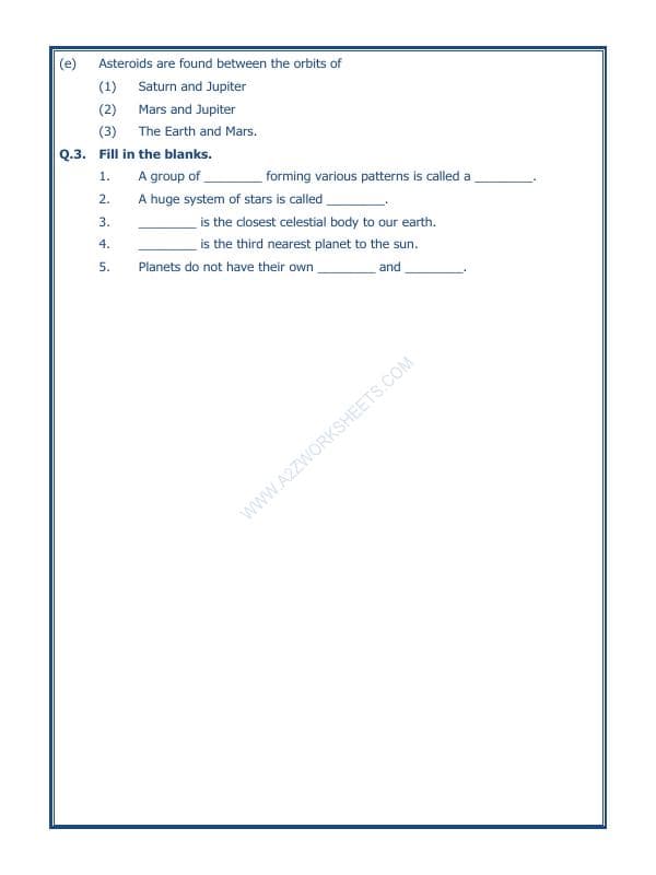 A2ZWorksheets:General Awareness-Solar System and Our Universe-The Earth In The Solar System-01