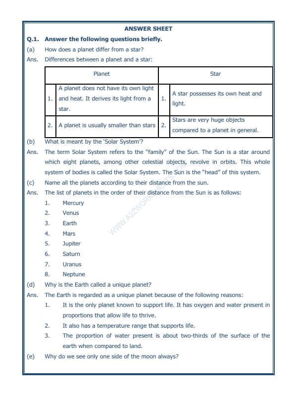 A2ZWorksheets:General Awareness-Solar System and Our Universe-The Earth In The Solar System-01