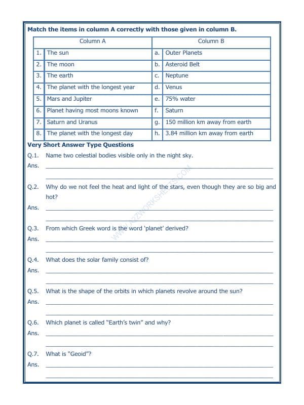 A2ZWorksheets:General Awareness-Solar System and Our Universe-The Earth In The Solar System-02