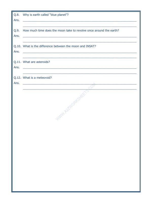 A2ZWorksheets:General Awareness-Solar System and Our Universe-The Earth In The Solar System-02