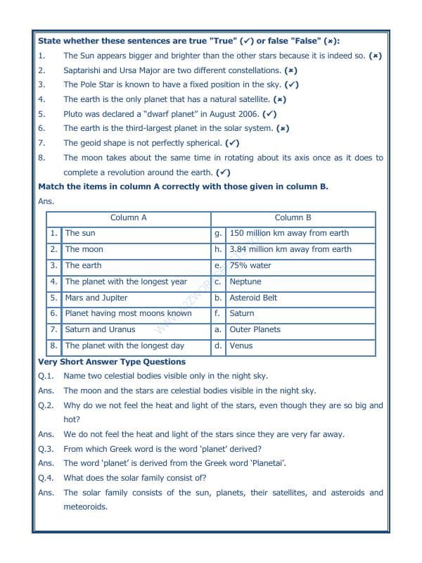 A2ZWorksheets:General Awareness-Solar System and Our Universe-The Earth In The Solar System-02