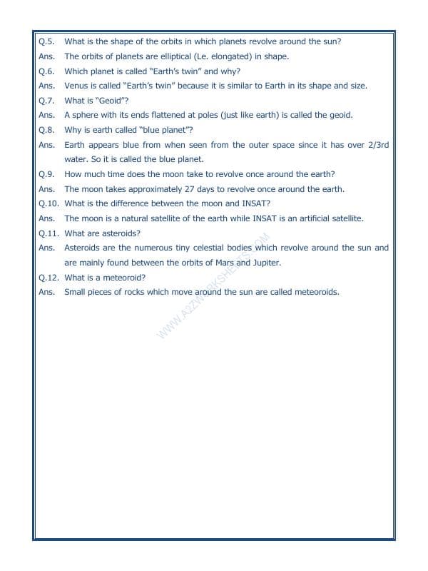 A2ZWorksheets:General Awareness-Solar System and Our Universe-The Earth In The Solar System-02