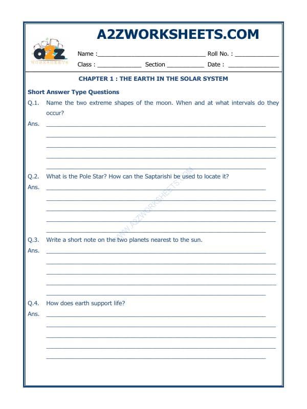 A2ZWorksheets:General Awareness-Solar System and Our Universe-The Earth In The Solar System-03