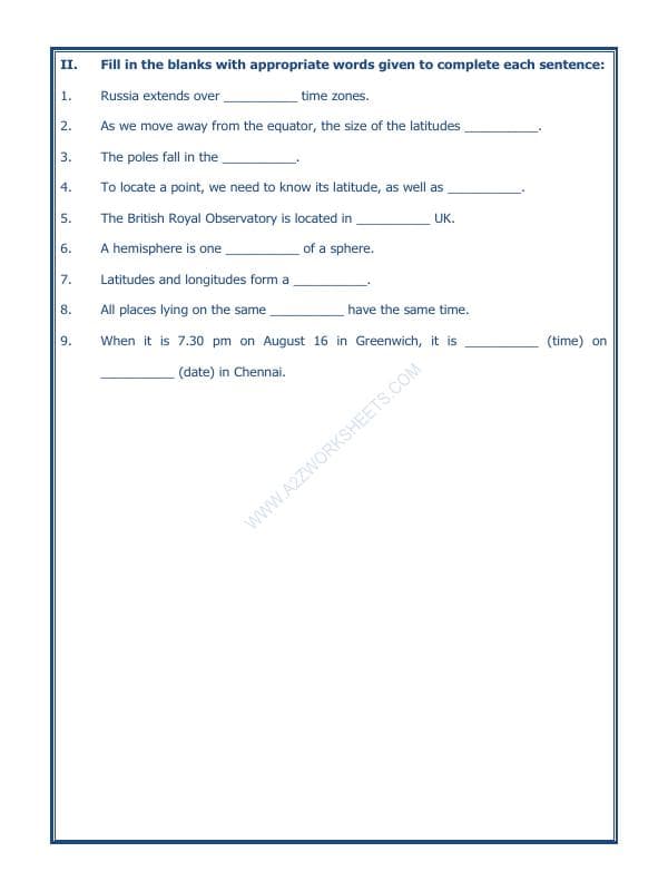 A2ZWorksheets:General Awareness-Maps and Directions-Globe Latitudes And Longitudes-02