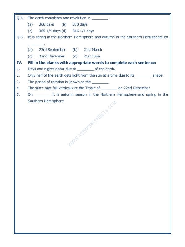 A2ZWorksheets:General Awareness-Solar System and Our Universe-Motions Of The Earth-02