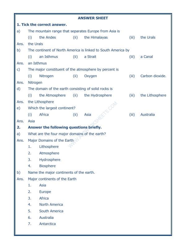 A2ZWorksheets:General Awareness-Solar System and Our Universe-Major Domains Of The Earth-01