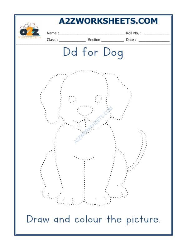 A2ZWorksheets:English-Recognition-D For Dog Coloring Sheet