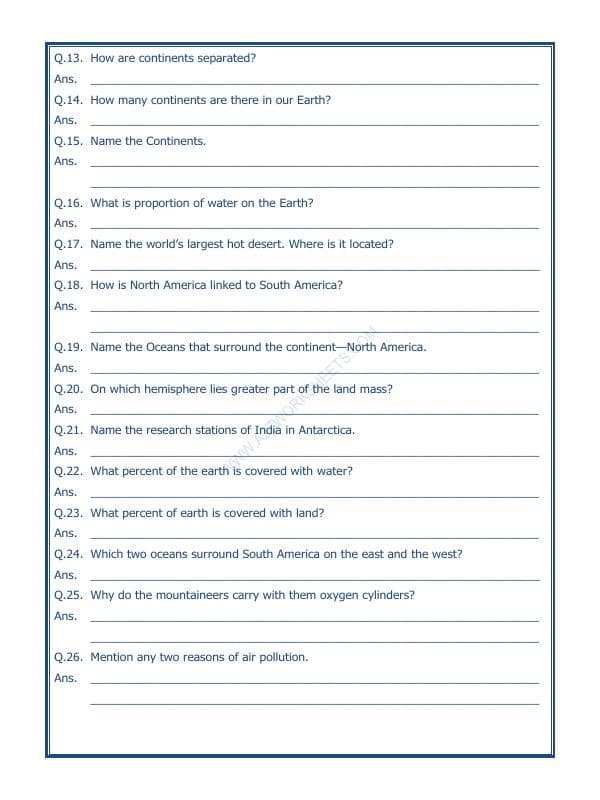 A2ZWorksheets:General Awareness-Solar System and Our Universe-Major Domains Of The Earth-04