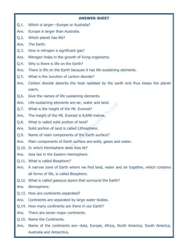 A2ZWorksheets:General Awareness-Solar System and Our Universe-Major Domains Of The Earth-04