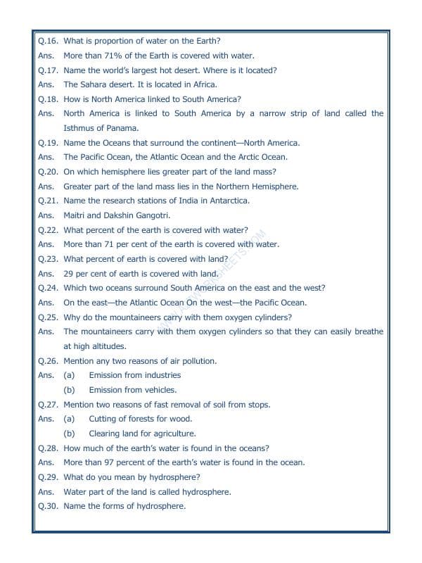 A2ZWorksheets:General Awareness-Solar System and Our Universe-Major Domains Of The Earth-04