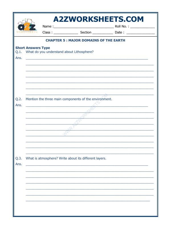 A2ZWorksheets:General Awareness-Solar System and Our Universe-Major Domains Of The Earth-05